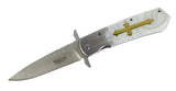 9.5" High Quality Defender-Xtreme Spring Assisted Knife with White Glossy Handle